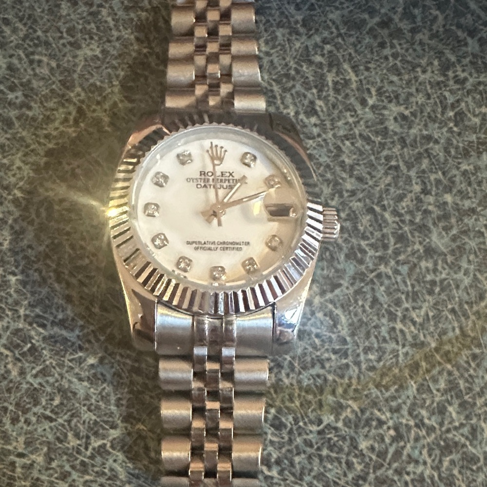 Silver Bracelet Watch and White Dial